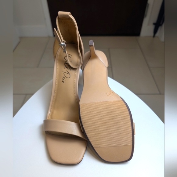 Nude Square Toe Ankle Strap Heels 9 - Picture 7 of 8